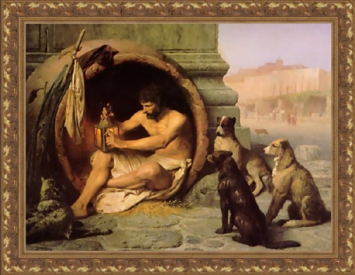 Having Failed in his Search for an Honest Man, Diogenes Finds Some Stoic Dogs.